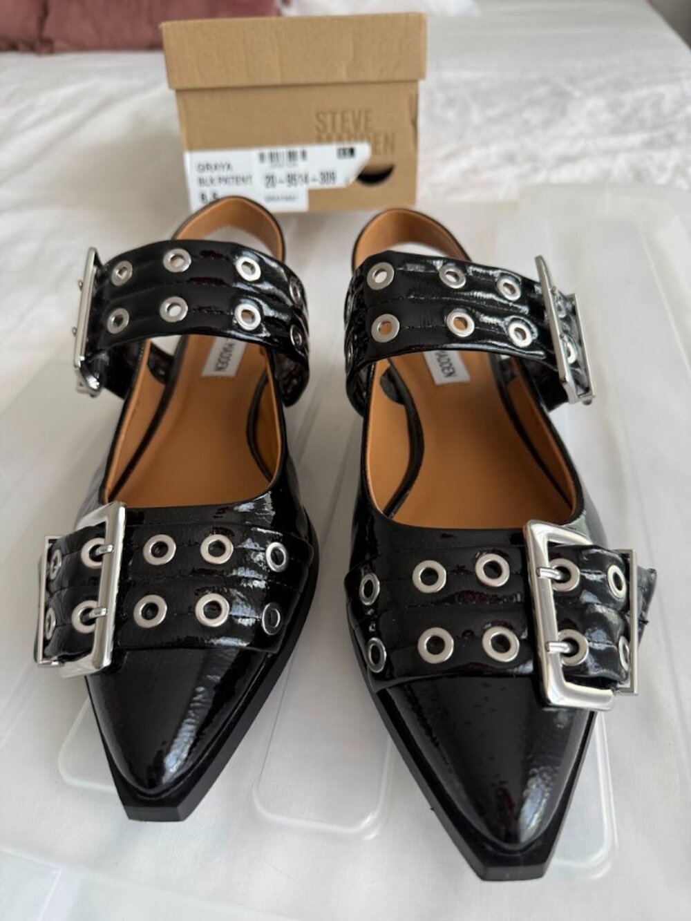 Steve Madden Graya Slingback Flats – Black Patent – Size 8.5, Includes Box